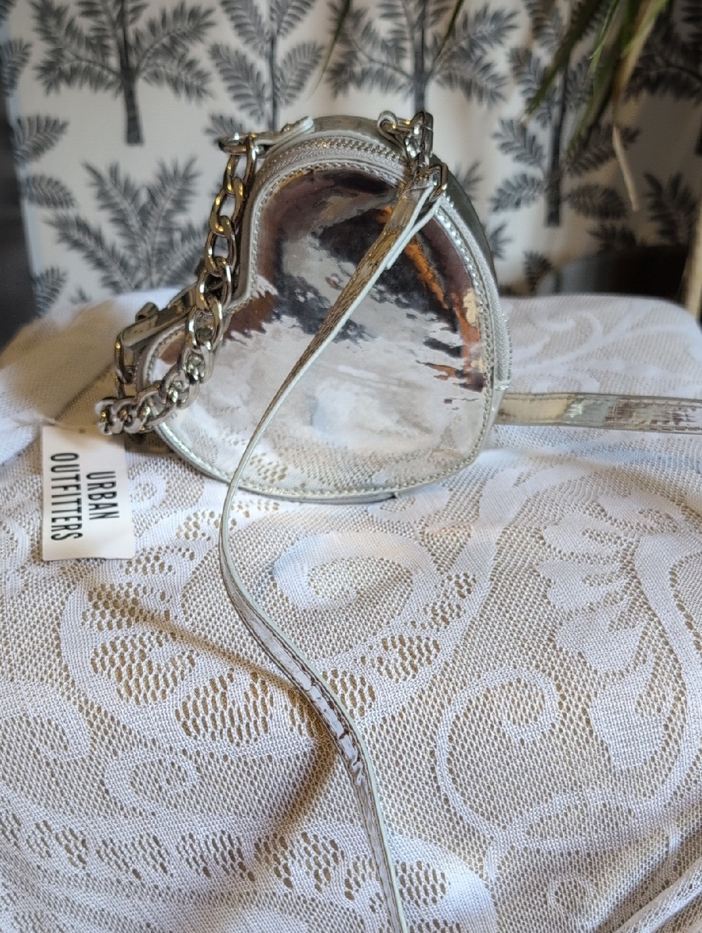 Urban Outfitters Metallic Silver Heart Shoulder Bag NWT